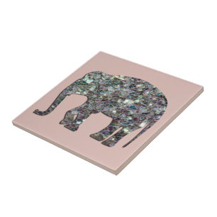 Azulejo De Cerâmica Elegante mosaico prateado brilhante Elefante rosa