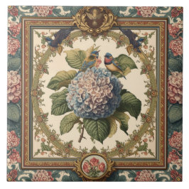 Azulejo De Cerâmica Elegante Nouveau Floral Vintage com Aves