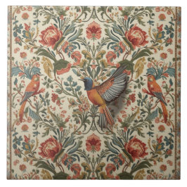 Azulejo De Cerâmica Elegante Nouveau Floral Vintage com Aves