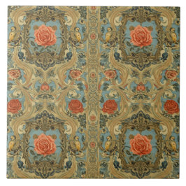 Azulejo De Cerâmica Elegante Nouveau Floral Vintage com Aves