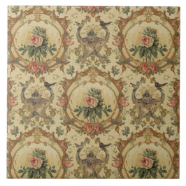 Azulejo De Cerâmica Elegante Nouveau Floral Vintage com Aves