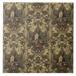 Azulejo De Cerâmica Elegante Nouveau Floral Vintage com Aves