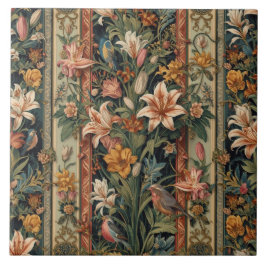 Azulejo De Cerâmica Elegante Nouveau Floral Vintage com Aves