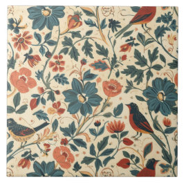 Azulejo De Cerâmica Elegante Nouveau Floral Vintage com Aves
