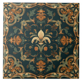 Azulejo De Cerâmica Elegante Nouveau Floral Vintage com Aves