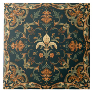 Azulejo De Cerâmica Elegante Nouveau Floral Vintage com Aves