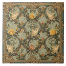 Elegante Nouveau Floral Vintage com Aves