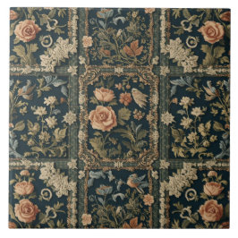 Azulejo De Cerâmica Elegante Nouveau Floral Vintage com Aves