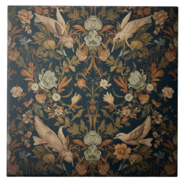 Azulejo De Cerâmica Elegante Nouveau Floral Vintage com Aves