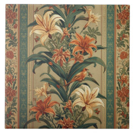 Azulejo De Cerâmica Elegante Nouveau Floral Vintage com Pássaros