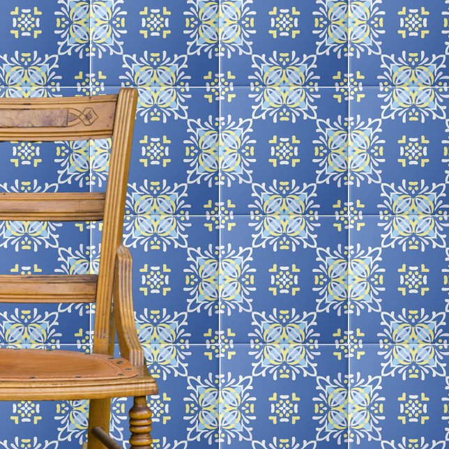Azulejo De Cerâmica Elegante Ornamentado Amarelo Branco Azul do Medite (Criador carregado)