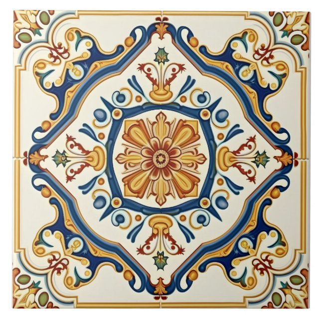 Azulejo De Cerâmica Elegante Ornamentado Colorida Espanhol (Frente)