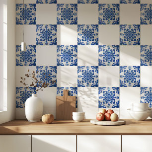 Azulejo De Cerâmica Elegante Padrão Azul Branco Mediterrâneo