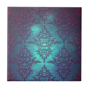 Azulejo De Cerâmica Elegante Padrão Damasko de Azul-turquesa a Roxo