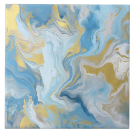Azulejo De Cerâmica Elegante Padrão de Mármore Azul e Branco Dourado