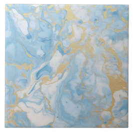 Azulejo De Cerâmica Elegante Padrão de Mármore Azul e Branco Dourado