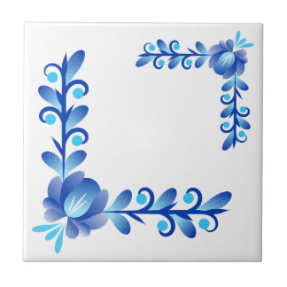 Azulejo De Cerâmica Elegante Padrão Floral Azul e Branco Mediterrâneo 