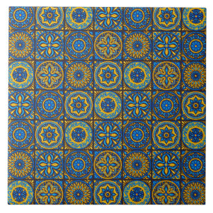Azulejo De Cerâmica Elegante padrão marroquino azul e marrom