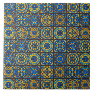 Azulejo De Cerâmica Elegante padrão marroquino azul e marrom