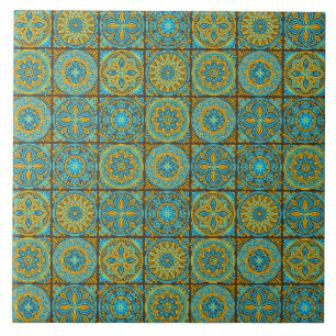 Azulejo De Cerâmica Elegante padrão marroquino verde e marrom