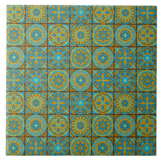 Azulejo De Cerâmica Elegante padrão marroquino verde e marrom
