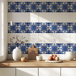 Azulejo De Cerâmica Elegante padrão mediterrâneo azul marinho branco