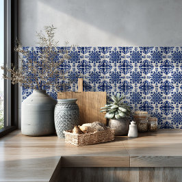 Azulejo De Cerâmica Elegante padrão mediterrâneo azul marinho branco