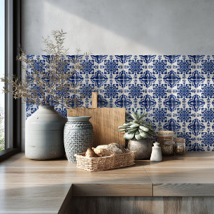 Azulejo De Cerâmica Elegante padrão mediterrâneo azul marinho branco