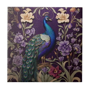 Azulejo De Cerâmica Elegante Peacock Em Purple William Morris Inspirou