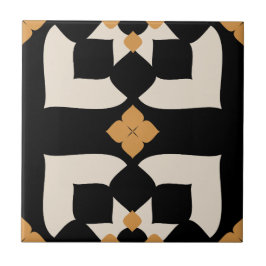 Azulejo De Cerâmica Elegante Preto e Branco Floral Abstrato Amarelo