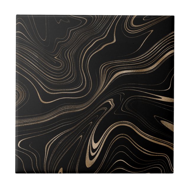Azulejo De Cerâmica Elegante Preto E Dourado Padrão Marble Aestetic (Frente)