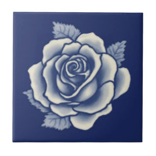 Azulejo De Cerâmica Elegante Romântico Chic Rosa Floral Damasco Azul
