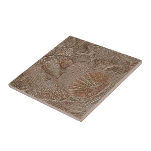 Azulejo De Cerâmica Elegante Sepia Dourada no Oceano de Seashell Náut