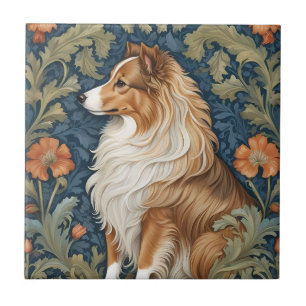 Azulejo De Cerâmica Elegante Shetland Sheepdog William Morris Inspirou