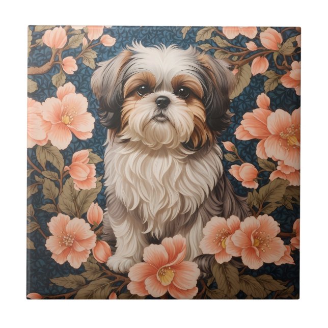 Azulejo De Cerâmica Elegante Shih Tzu Dog William Morris Inspirou (Frente)