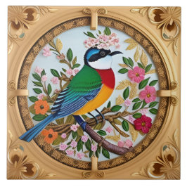 Azulejo De Cerâmica Elegante Songbird Emitido na Ramificação Floral