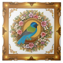 Azulejo De Cerâmica Elegante Songbird Emitido na Ramificação Floral