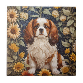 Azulejo De Cerâmica Elegante Sunflower Cavalier King Charles Spaniel