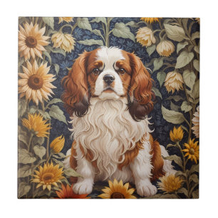 Azulejo De Cerâmica Elegante Sunflower Cavalier King Charles Spaniel