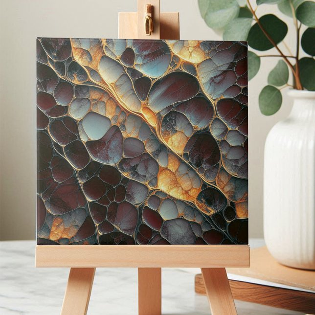 Azulejo De Cerâmica Elegante Terra Maroon e Amber Abstrato Stone (Criador carregado)