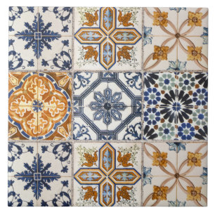Azulejo De Cerâmica Elegante terracota e branco Azul Colorido 