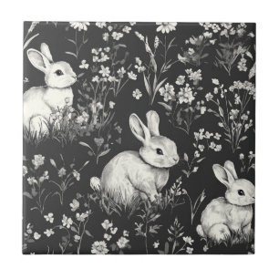 Azulejo De Cerâmica Elegante Toile de Coelhinho Floral Padrão Vintage 