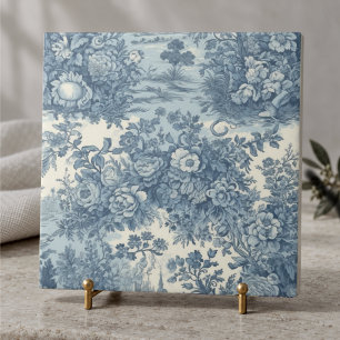 Azulejo De Cerâmica Elegante Toile de Jouy Floral Azul Vintage Mon