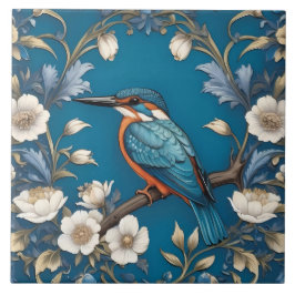 Azulejo De Cerâmica Elegante Turquoise Kingfisher Floral