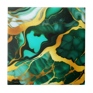 Azulejo De Cerâmica Elegante verde ouro amarelo Faux Marble