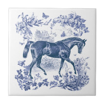 Elegante Vintage Azul Rústico Cavalo Floral