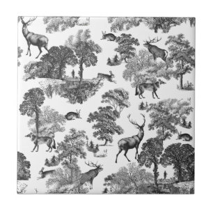 Azulejo De Cerâmica Elegante Vintage Black White Deer Toile Sem Costur