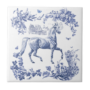 Azulejo De Cerâmica Elegante Vintage Blue Horse Floral