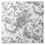 Azulejo De Cerâmica Elegante Vintage Cinzas Florais De Banho, Francesa<br><div class="desc">Cinzas elegantes e ornamentados e patamares brancos de madeira de joias, com flores exóticas, videiras e folhagem entrelaçadas com terras e cestos de rosas. Este padrão foi adaptado de um fragmento histórico têxtil francês cerca de 1910 na coleção Smithsonian. O padrão é de alta resolução, mas não pode ser marcado....</div>
