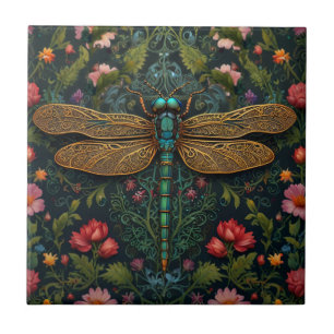 Azulejo De Cerâmica Elegante Vintage dragonfly boho botânico